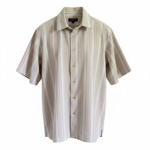 Bassiri Uomo‎ Mens M Tan Striped Microfiber Short Sleeve Button Up Casual Shirt